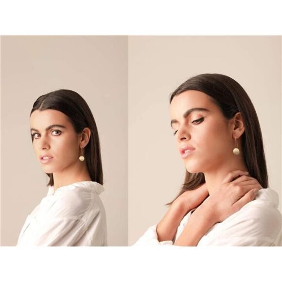 Long Gold Circle Simicircle Ball Dangling Earrings for Women Lightweight Circle - Picture 2 of 7